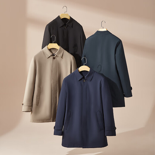 雅戈尔（YOUNGOR）风衣男中长款羽绒风衣可脱卸羽绒内胆两穿风衣 黑色 XL 180/100A