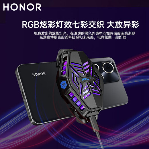 荣耀（HONOR）亲选SEMZUX 手机散热背夹游戏直播降温背夹式散热器18W高功率结冰级极速降温苹果华为安卓手机通用 荣耀手机散热背夹【黑色】