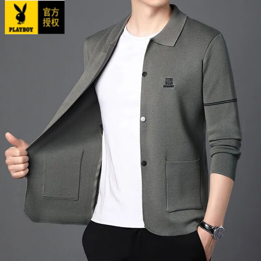 Playboy (Playboy) Stricker Strickjacke für Männer Frühling und Herbst 2025 Neue trendige reine Wolle Außenpullover Herren-Gelegenheitsjacke Männer Khaki M [geeignet für 95-120jin [Jin gleich 0,5 kg]]]]]