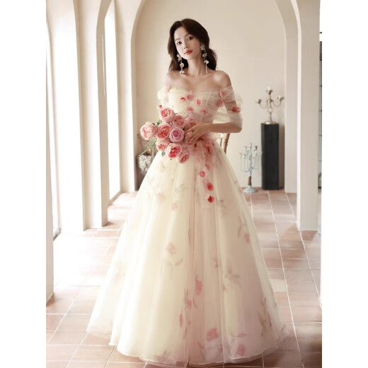 
Liuqin 2025 new one-shoulder light wedding dress wedding return dress female bride adult gift birthday host dress picture color single person purchase one piece Please contact XL