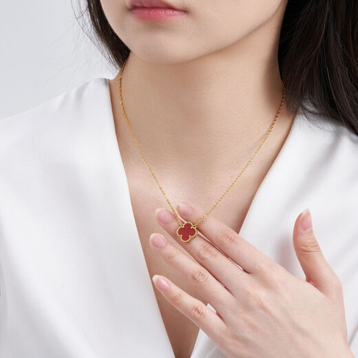 Lucky red four-leaf clover necklace 18k rose gold double-sided clavicle pendant bracelet light luxury internet celebrity same style female trend rose gold good luck necklace