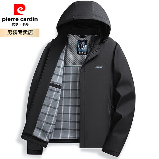 Pier Cardin 2025 Neues Nähr- und ältere Jacke Spring- und Herbstjacke Herren-locker Windproof-Oberteil kann den Hut Daddy Herren Kleidung schwarz N9716 170/m Einzelgröße abheben