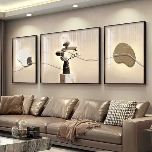Huaixue modernes Licht luxuriöser Wohnzimmer Dekoration Maltriptychonmale High-End-Sinnesstein für Sofa-Hintergrund Wandhängemalerei Atmosphärische Wandmalerei T12358 Links und rechts 60*80 Middle 110*80 Kristallporzellan Diamant-ingelobte Aluminiumlegierung schwarzer Rahmen