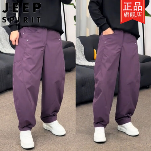 吉普（JEEP）速干轻薄弯刀男士休闲裤春夏小众百搭口袋潮流工装宽松直筒哈伦裤 绿色 XL 【140-160斤】