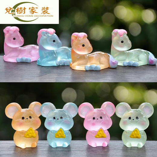 Cartoon 12 Zodiac Figuren Voller Satz kleiner Desktop -Ornamente Simulation Simulation kleiner Tier Tiger Kaninchen Drache Schlangen Pferd Schaf Hähne Hunde Hund Schwein Leuchtende 12 Zodiac 12 Pack