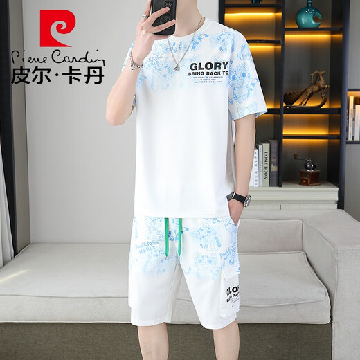 皮尔卡丹（pierre cardin）2025夏季新款短袖套装男青年百搭短裤休闲运动两件套渐变色男装 6187蓝色 M