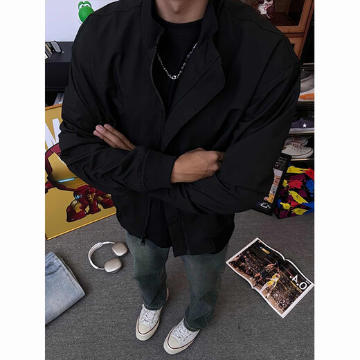 POUM美式教练夹克外套男秋冬款软壳冲锋上衣立领cleanfit飞行员棒球服 CLH-Y6629杏色 L