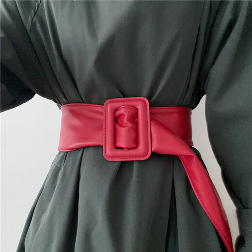 CLCEY soft leather non-hole belt for women with skirt corset decoration retro matching dress coat suit girdle extra wide black