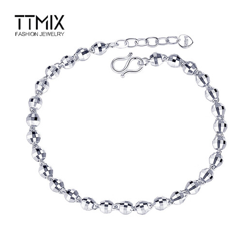 TTMIX shiny platinum bracelet for women pt950 platinum faceted laser beads bracelet for girlfriend 4.3-4.5g 17+2cm thick 3.5mm