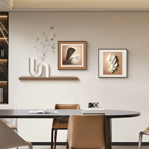 Lampkeeper living room decorative painting geometric abstract light luxury high-end sofa background wall hanging painting 2025 new restaurant mural A type-abstract art 85*30 (uv carved)/40*40/40*40 aluminum alloy black frame