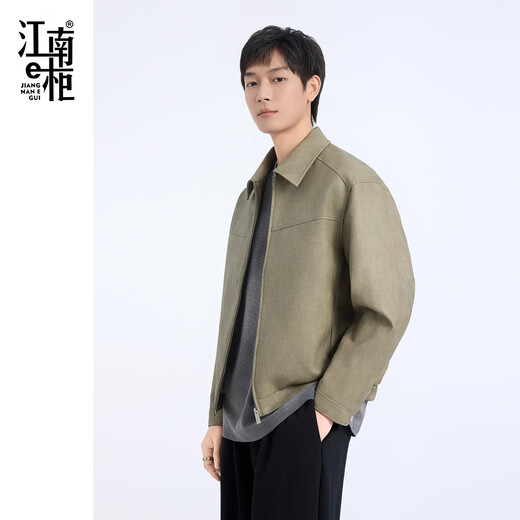 Jiangnan e-cabinet lapel leather jacket for men spring and autumn new style loose casual versatile jacket high-end PU leather jacket 518104050 light green L