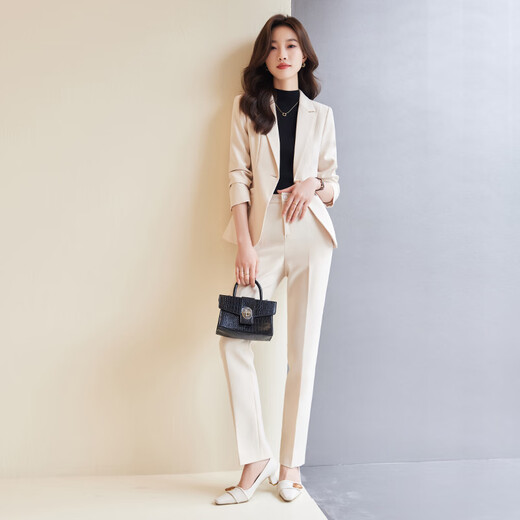 Pierre Cardin professional off-white suit suit for women small 2025 spring and autumn new work clothes slim temperament suit jacket off-white suit + pants M (recommended 86-96Jin Jin equals 0.5 kg)