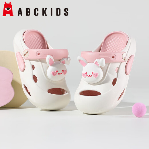 ABC KIDS儿童洞洞鞋小童男童夏季凉鞋女童软底百搭沙滩鞋8608白粉26-27
