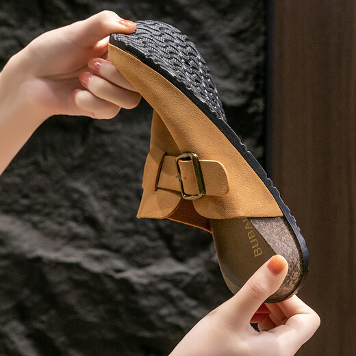 她享包头勃肯鞋女仿真皮外穿百搭女半拖一脚蹬 TQ671 卡其 38/39