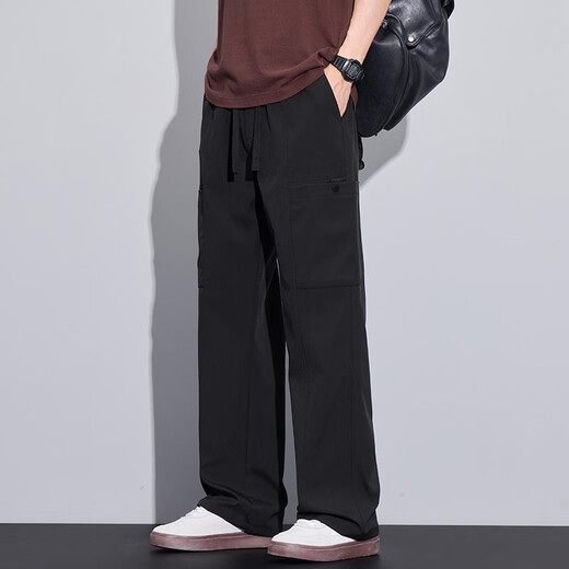 真维斯（Jeanswest）真维斯工装裤子男款潮牌2025春秋季新款宽松抽绳直筒拖地裤休闲裤 jws-9856黑色 均码 m