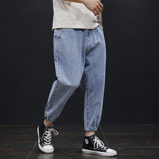 
Play speed WNSULL large size jeans men's loose jeans plus fat plus large men's fashion summer style men's pants nine-point foot-retracting dad pants 9906 trousers 33