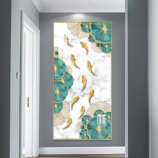 New Chinese style porch background wall decorative paintings and feels crystal porcelain mural Jiuyu picture aisle corridor corridor vertical single painting TXMG11162 70*140 wall width 90-100cm elegant black aluminum composite