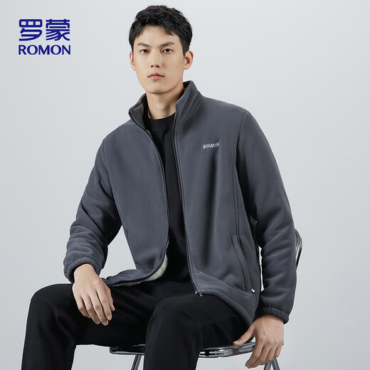 
ROMON Jacket Men's Spring and Autumn Imitation Lamb Fleece Stand Collar Fleece Jacket Men's Gray AXL