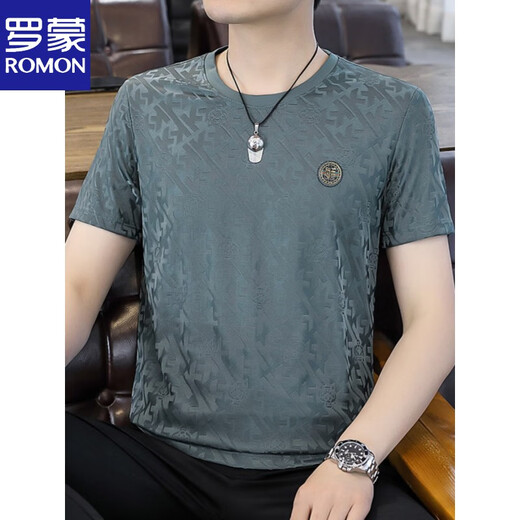 Romon Jacquard T-Shirt Herren Kurzärärmelte Sommer High-End Hot Diamond Ice Seide Rundhals T-Shirt Cooles Silky Halbärmel 698 Weiß L 110-130jin [Jin ist 0,5 kg]