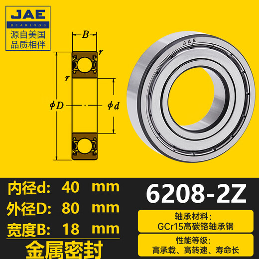 Jae Bearing Collection 6206 6207 6208 6209 6210 6211 Z RS RZ NR 2Z 6208-2Z Tamaño: 40*80*18