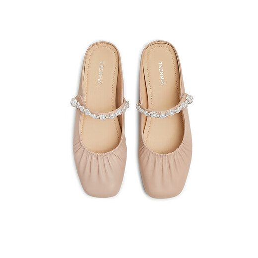 Tianmeiyi Mules Schuhe mit hoherhängender Frauen Sandalen Einkaufszentrum Gleiche französische Bag-Toe-Halbschuhe 2025 Sommer BK841BH5 Pink (Schafkin) empfohlen, eine größere Größe 38 zu nehmen 38