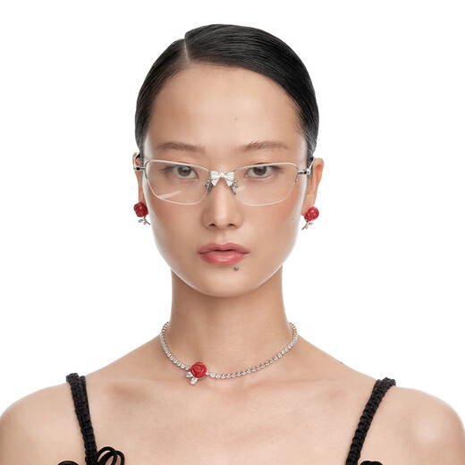 Youmu SHUSHUTONG Ceramic Rose Necklace Clavicle Chain Designer Birthday Gift for Girlfriend Pink Rose Earrings