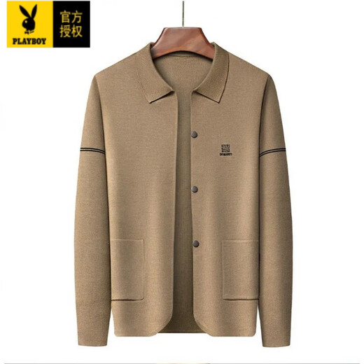 Playboy (Playboy) Stricker Strickjacke für Männer Frühling und Herbst 2025 Neue trendige reine Wolle Außenpullover Herren-Gelegenheitsjacke Männer Khaki M [geeignet für 95-120jin [Jin gleich 0,5 kg]]]]]