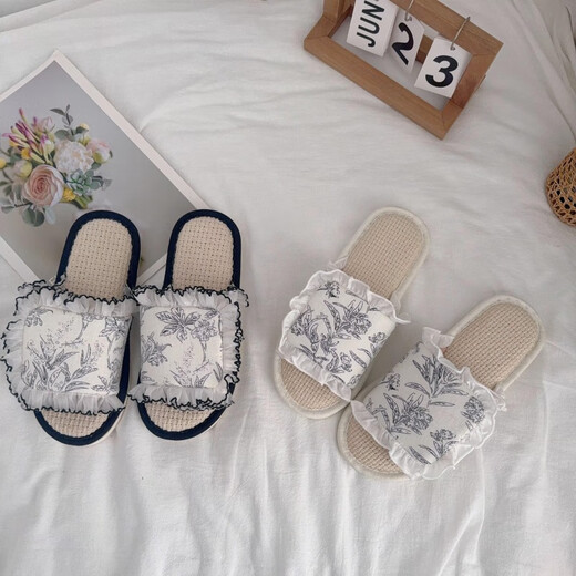 
Changxiang Huili breathable linen slippers Women's Chinese style ruffle edge spring and summer indoor non-slip floor sandals wearing four-season cotton and linen rubbing black 38-39 (one size smaller is suitable for feet of 37-3888