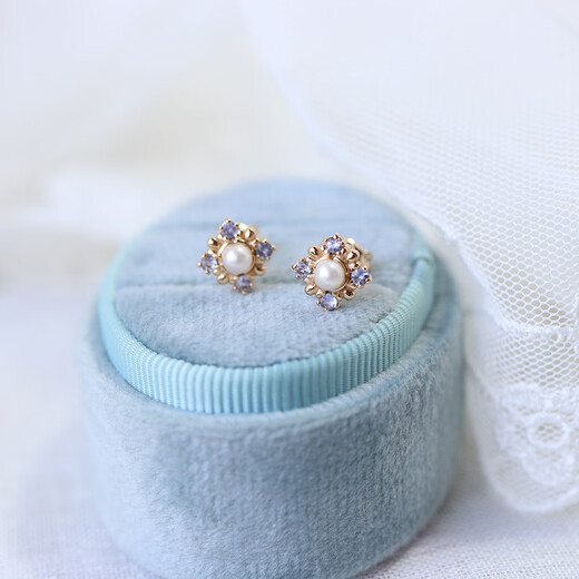 OEMG Japanese Nojess diamond-shaped snowflake natural tanzanite freshwater pearl earrings 925 silver gold-plated exquisite and compact earrings