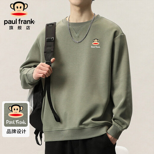Paul Frank sweatshirt men's spring and autumn American fashion jacket men's loose long-sleeved T-shirt men's top Army Green XL