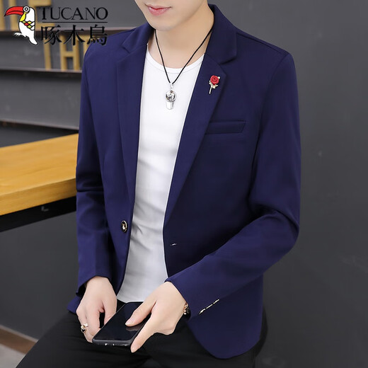 Дятел (TUCANO) Весенне-осенний костюм-пиджак Мужская одинарная куртка Молодой мужской маленький костюм в корейском стиле Модная красивая тонкая одежда для мужчин 519 Темно-синий XL (120-135Jin Jin равен 0,5 кг)