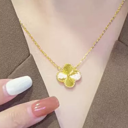 Shien's new gold necklace for women, lucky four-leaf clover pendant, plated with 99 gold, 5D hard gold O-character, anti-authentic 18K gift, new four-leaf clover pendant necklace in one