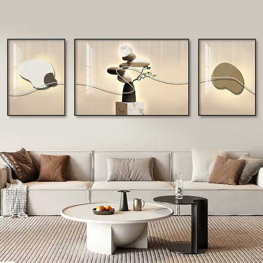 Huaixue modernes Licht luxuriöser Wohnzimmer Dekoration Maltriptychonmale High-End-Sinnesstein für Sofa-Hintergrund Wandhängemalerei Atmosphärische Wandmalerei T12358 Links und rechts 60*80 Middle 110*80 Kristallporzellan Diamant-ingelobte Aluminiumlegierung schwarzer Rahmen