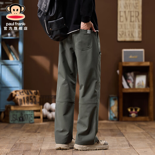 大嘴猴（paul frank）美式复古工装休闲裤男士春秋季新款潮牌百搭宽松直筒男装阔腿裤子 军绿色9885H【官方正品】 XL 【建议120-140斤】