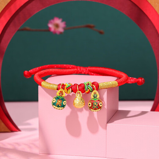 Zhou Taisheng Pure Gold 999 Gold Swallowing Beast Gold Bracelet Female Red Bracelet Birthday Gift for Girlfriend Gold Bracelet