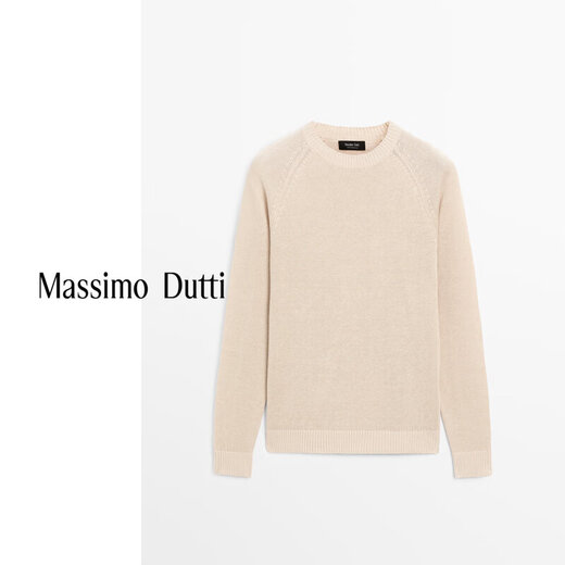Massimo Dutti折扣升级2025男装休闲慵懒风圆领针织衫毛衣长袖00973376 米白色 M