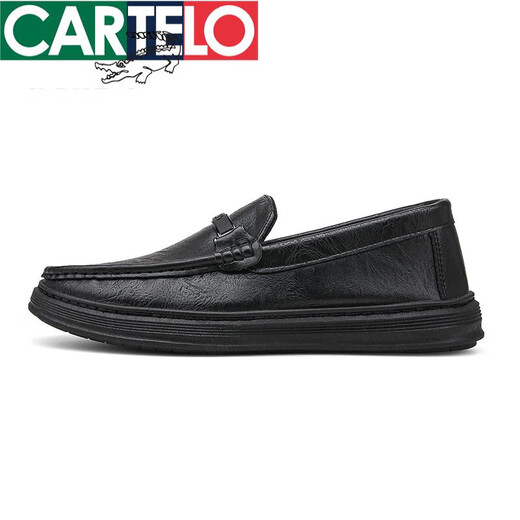 
CARTELO Summer Men's Shoes Business Men's British Casual Leather Shoes Thick Sole Beanie Shoes Lazy Trendy Shoes 9905 Black 42
