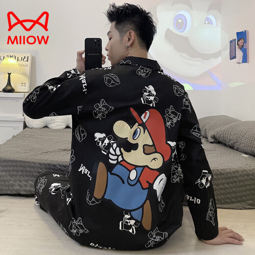 Cat Man (Miiow) Pajamás de algodón puro Spring y Autumn Adolescente Cartoon Estudiante Cardigan Gran tamaño Manga de manga larga Manga Home Clothing 9902 (Cárdigan de manga larga) M