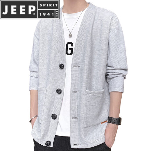 JEEP SPIRIT针织开衫男薄款2025春秋新款韩版潮流修身毛线衣外套纽扣毛衣外穿 6726深灰 4XL