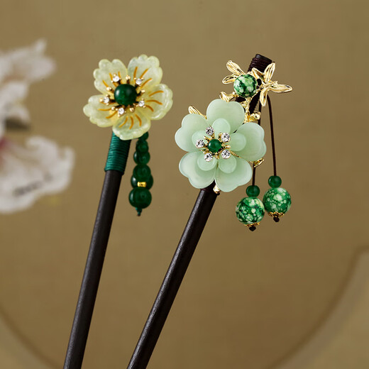 Suyi embroidered antique style hairpin wooden tassels rocking wooden hairpin daily headwear for women with updos, Hanfu accessories, antique hairpins for hair, Yalu