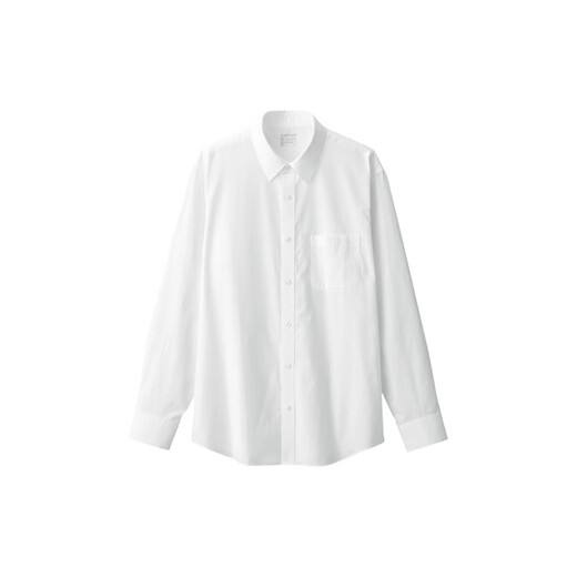 无印良品（MUJI）男式 水洗 平纹 长袖衬衫 男士长袖衬衣外套 翻领 AC2WPC5S 白色 XL （180/104A）
