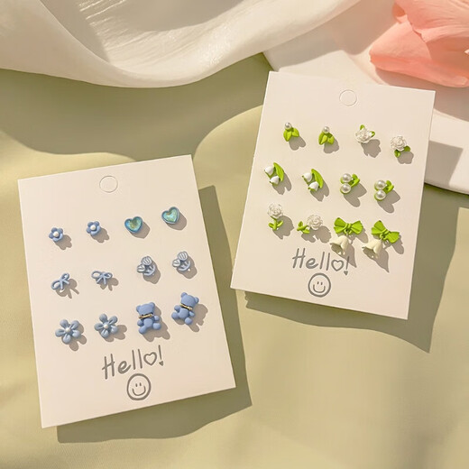 Earrings for women, spring and summer earrings, cute student earrings, forest style set, no need to take off earrings for sleeping, pink face with spring