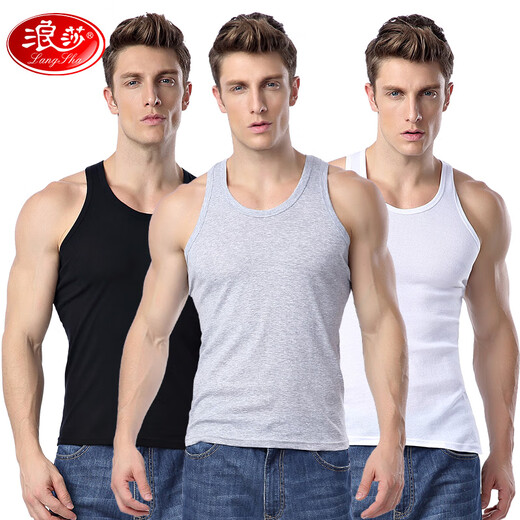 Langsha Men's Vest Pure Cotton Base Shirt Summer Thin 100% Cotton Sleeveless Sweater Round Neck White Hurdle Vest