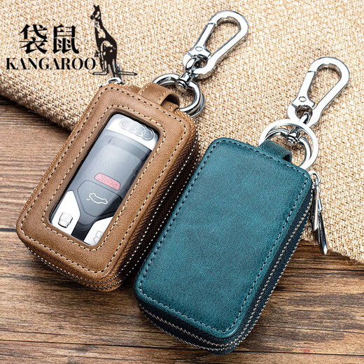 Bolsa de llave de cuero de canguro (canguro) para hombres y mujeres gran capacidad de gran capacidad general Bolsa de llave de automóvil de doble cintura de doble cintura de doble cintura negro