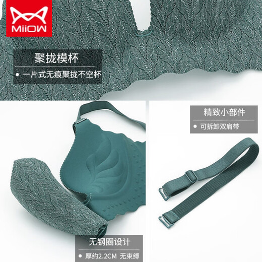 MiiOW underwear, a set of seamless adjustable breast-retracting underwear for women, no rims, small breasts, anti-sagging, sexy push-up bra, green bra 70A 32