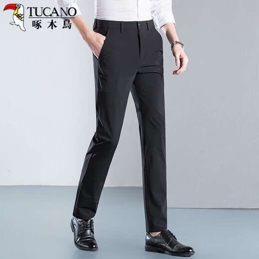 Specht (Tucano) Casual Hosen für Männer Sommergeschäftsmode vielseitige Atmungshose Schlanke lange Hosen Herrenkleidung schwarz 34