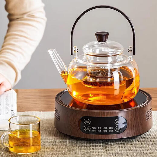 Glass teapot, raised beam tea set, tea set, full set of kettle, electric ceramic stove, large capacity V15 wood grain 1500w electric stove, single stove