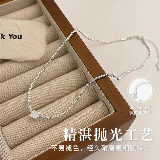 Zhou Baifu sterling silver square broken sterling silver necklace for women 2025 new light luxury pendant clavicle chain birthday gift for girlfriend