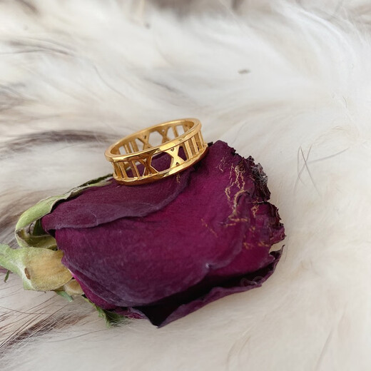 QUAMER old phoenix gold store style gold titanium steel ring women's non-fading index finger European and American personality fashion Roman numeral hollow US size 6