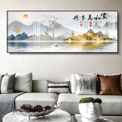Tan Beimanjiahe Wanshixing Cross Stitch fini Salon fini suspendu peint avec des cadres Horizontal Version Single Nouveau paysage de style chinois Sable mural XL-679 Cadre 30 * 90cm PEINTURE PORCELAINE CRISTAL PLAT